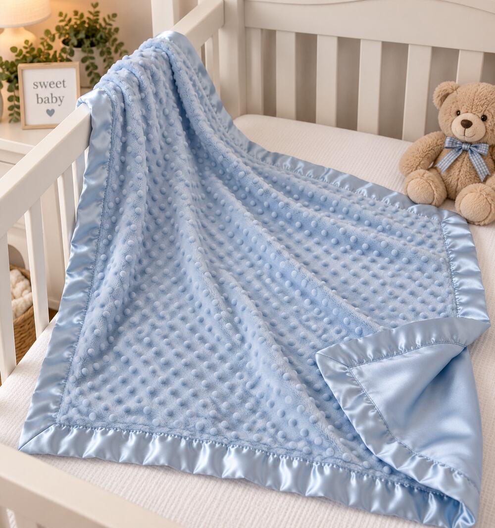 Carters Minky Baby Lovey Blanket Blue Dot Satin Back Security Receiving Blanket